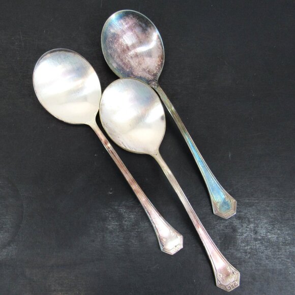 Reed & Barton Pompeian Greek Key & Scrollwork Design Soup Spoon Lot of 3 Vntg - Picture 8 of 8